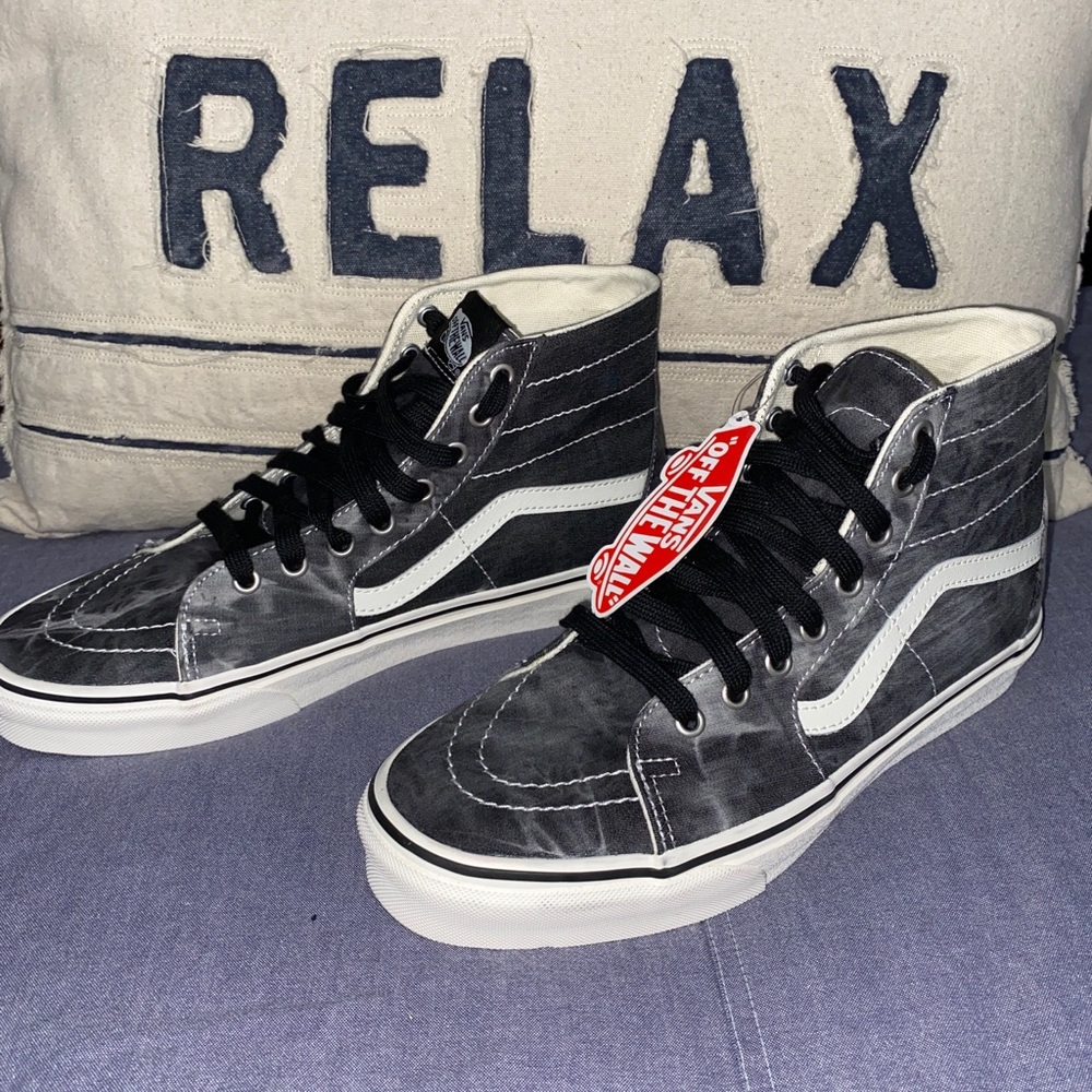New VANS MENS WOMENS DENIM DESTROY SK8-HI TAPERED BLACK MARSHMALLOW